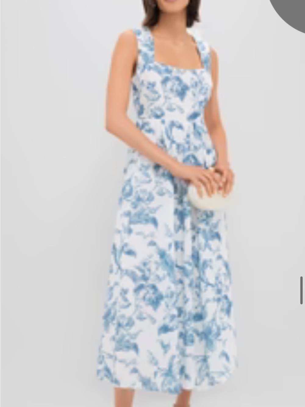 Blue Floral Midi Dress - Sleeveless Square Neck